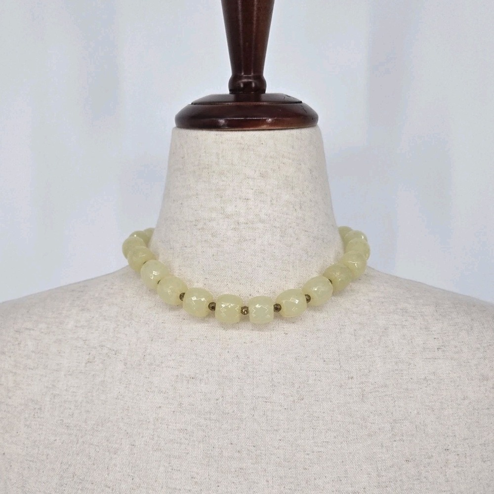 Pale Yellow Lucite Faceted Bead Vintage Necklace Gold Tone 16-18" Adjustable